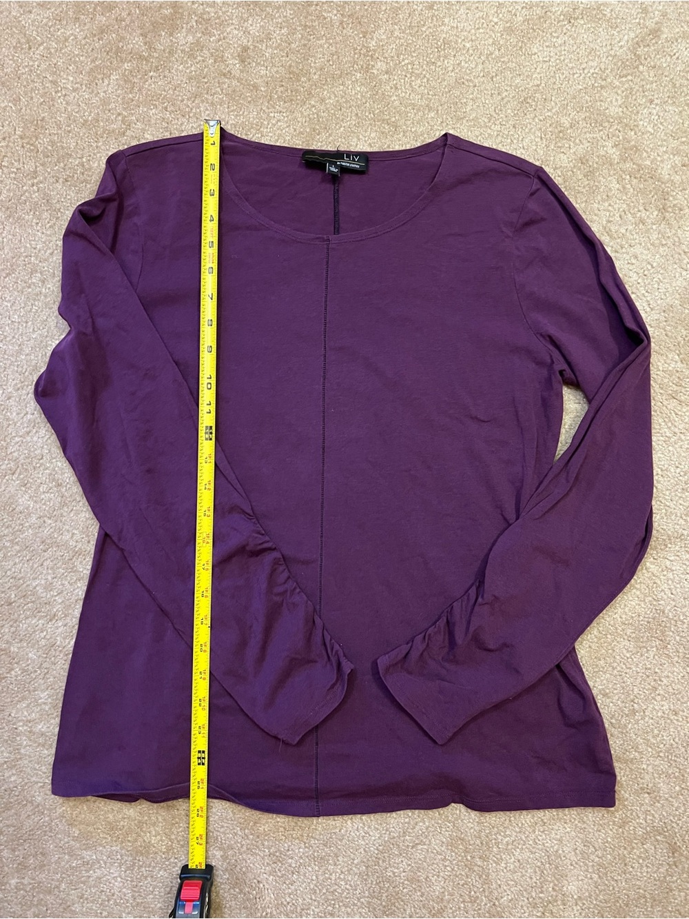 LIV by Habitat Size Large Purple Pima Cotton Modal Ruched Sleeve Seam Top - Picture 2 of 7